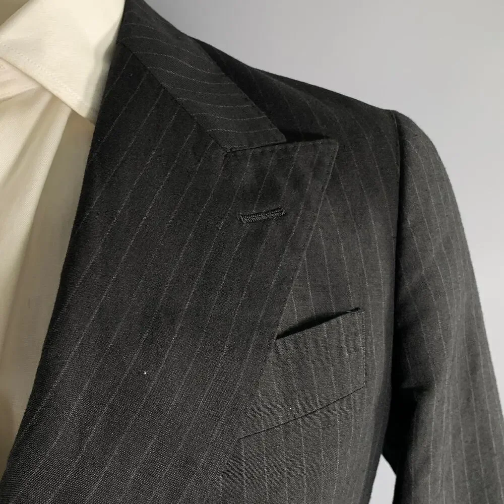 UNITED ARROWS Chest Size 48 Black Grey Pinstripe Cotton Blend Sport Coat